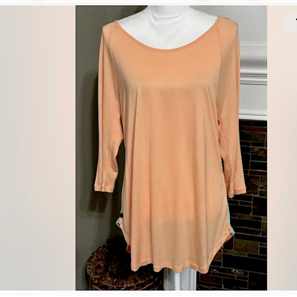 Soft Surroundings size medium tunic sheer top.Peach front mixed media back.